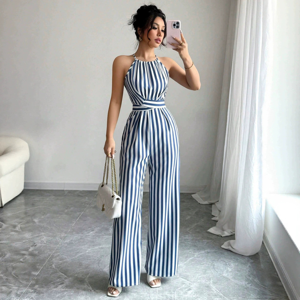Zara Summer Sleeveless Striped Jumpsuit Casual Office Essential